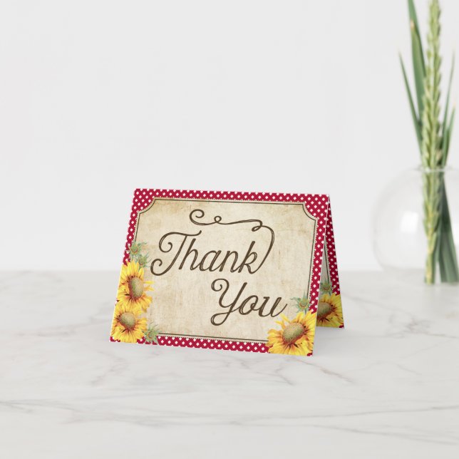Country Sunflowers Gingham Check Rustic Thank You (Front)