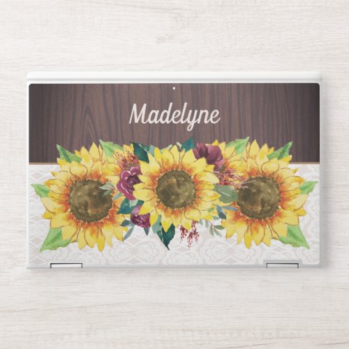 Country Sunflowers Lace Wood Rustic HP Laptop Skin