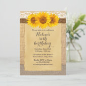 Country Sunflowers Laced Burlap Birthday Party Invitation (Standing Front)