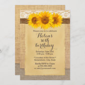 Country Sunflowers Laced Burlap Birthday Party Invitation (Front/Back)