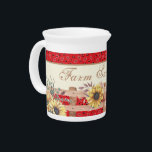 Country Sunflowers on Bandana Print Custom  Beverage Pitcher<br><div class="desc">Farmhouse / country themed table placemats with watercolor sunflowers on rustic fence and red bandana background. Customizable "Farm Sweet Farm" text can be personalized.</div>