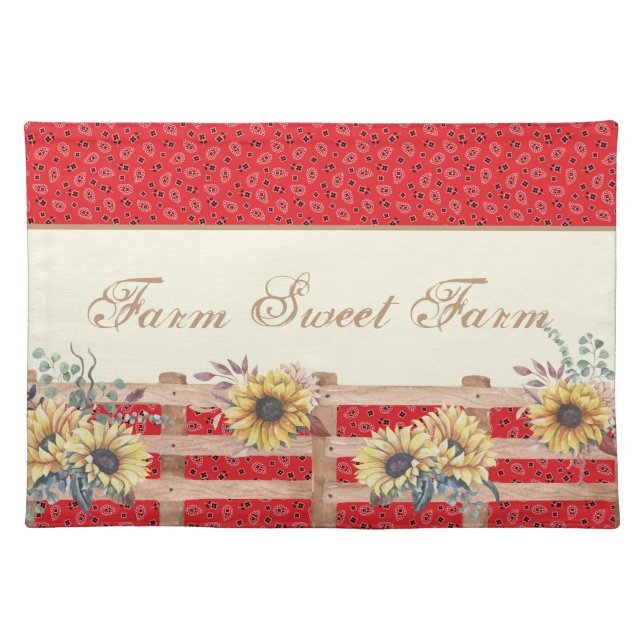 Country Sunflowers on Bandana Print Custom  Cloth Placemat (Front)
