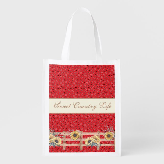 Country Sunflowers on Bandana Print Custom  Grocery Bag (Front)