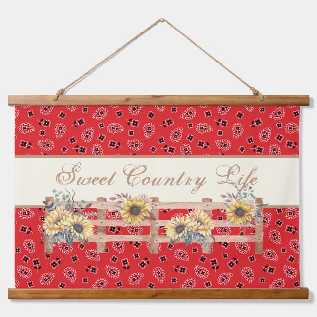 Country Sunflowers on Bandana Print Custom  Hanging Tapestry (Front)