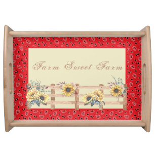 Country Sunflowers on Bandana Print Custom Serving Tray
