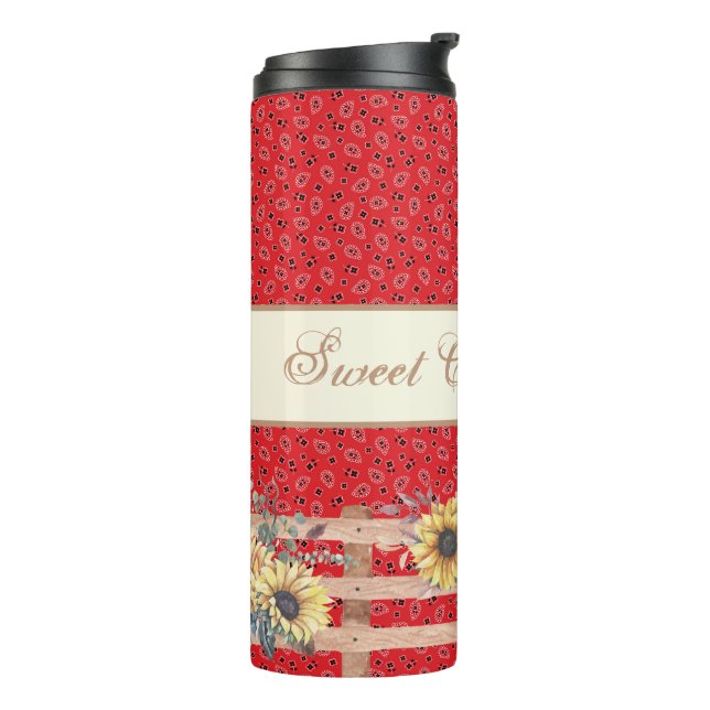 Country Sunflowers on Bandana Print Custom  Thermal Tumbler (Rotated Left)
