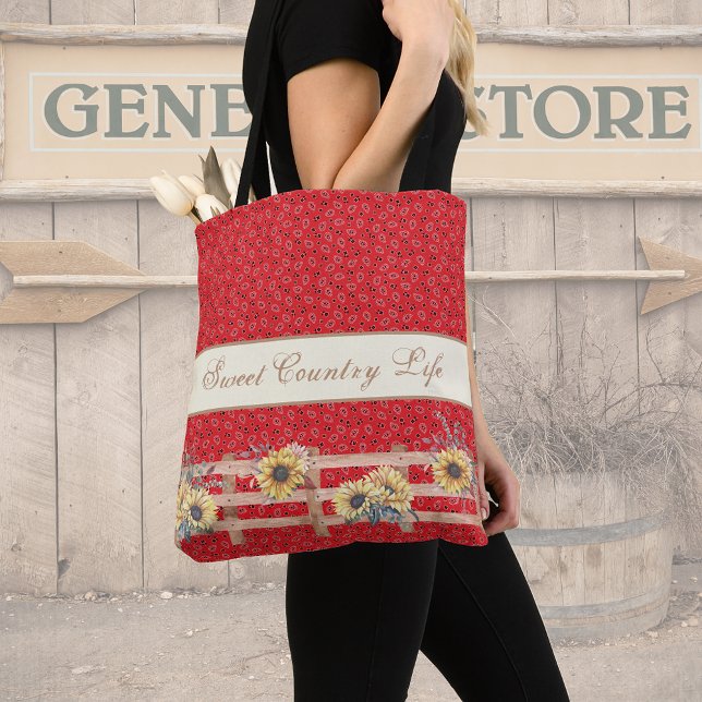 Country Sunflowers on Bandana Print Custom  Tote Bag (Creator Uploaded)