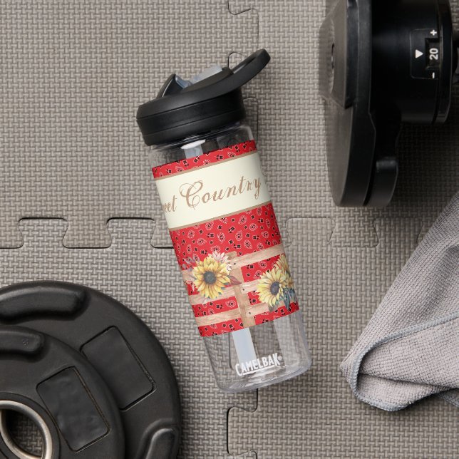 Country Sunflowers on Bandana Print Custom  Water Bottle (Gym)