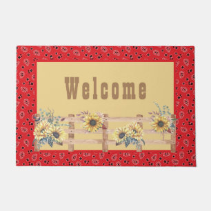 Country Sunflowers on Bandana Print Doormat
