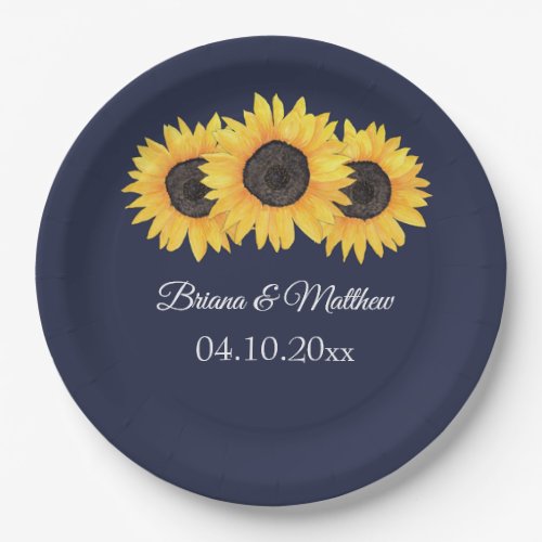 Country Sunflowers on Blue Paper Dinner Plate