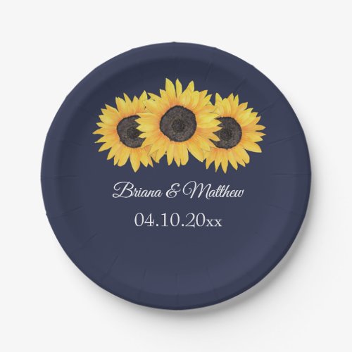 Country Sunflowers on Blue Paper Plate