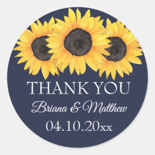 Country Sunflowers on Blue Wedding Favor Sticker