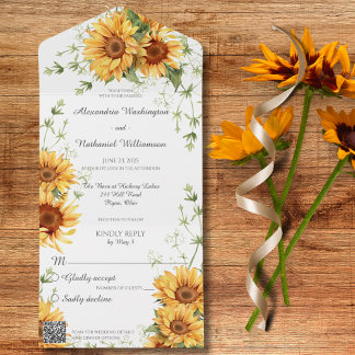 Country Sunflowers on White with QR Code All In One Invitation