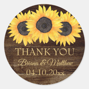 Country Sunflowers on Wood Wedding Favor Sticker
