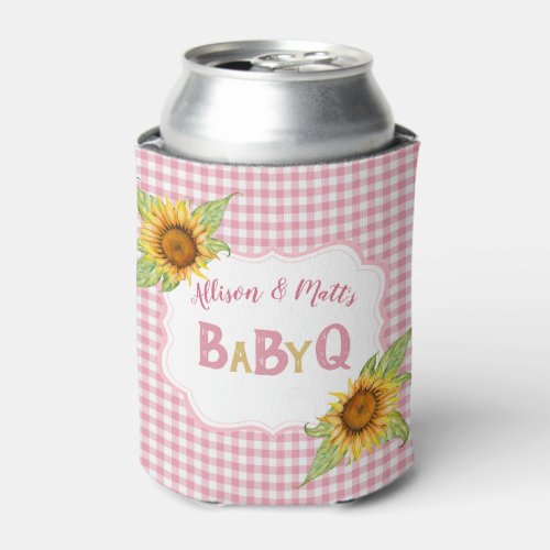 Country Sunflowers Pink Check BBQ Baby Q Can Cooler