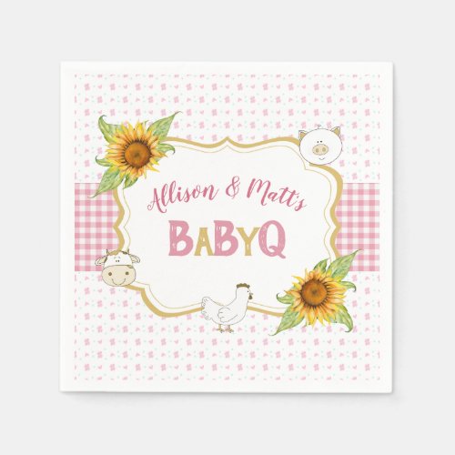 Country Sunflowers Pink Gingham Baby Q Barbeque Napkins