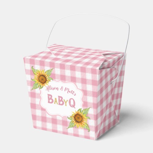 Country Sunflowers Pink Gingham Check BabyQ BBQ Favor Boxes