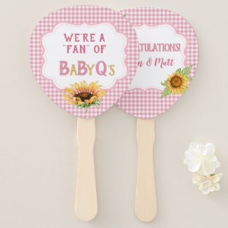 Country Sunflowers Pink Gingham Check BabyQ Hand Fan