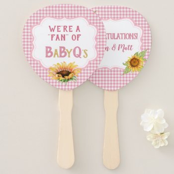 Country Sunflowers Pink Gingham Check Babyq Hand Fan by nawnibelles at Zazzle