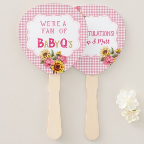 Country Sunflowers Roses Pink Gingham Check BabyQ Hand Fan