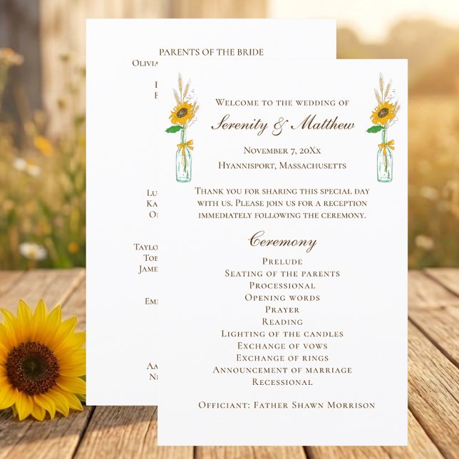 Country Sunflowers Rustic Floral Wedding Program (Creator Uploaded)
