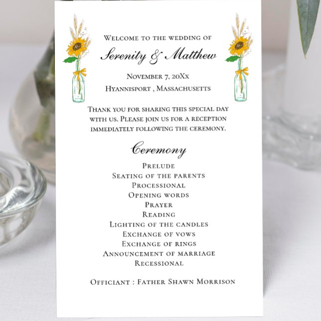 Country Sunflowers Rustic Floral Wedding Program (Creator Uploaded)