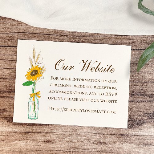 Country Sunflowers Rustic Floral Wedding Website Enclosure Card