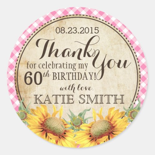 Country Sunflowers Rustic Thank You Label