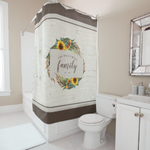 Country Sunflowers Rustic Wood Family Name Shower Curtain