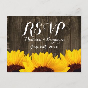 Country Sunflowers Rustic Wood Rsvp Postcards by RusticCountryWedding at Zazzle