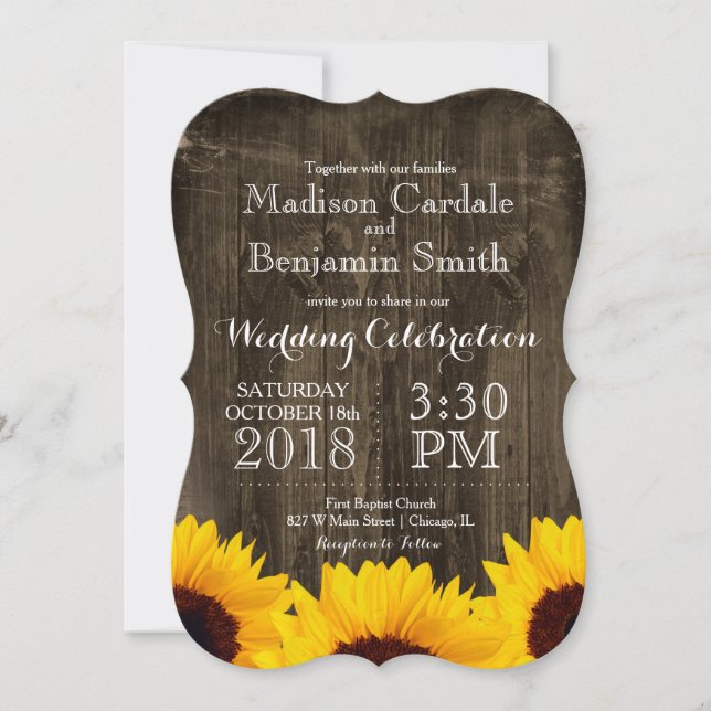 Country Sunflowers Rustic Wood Wedding Invitations (Front)