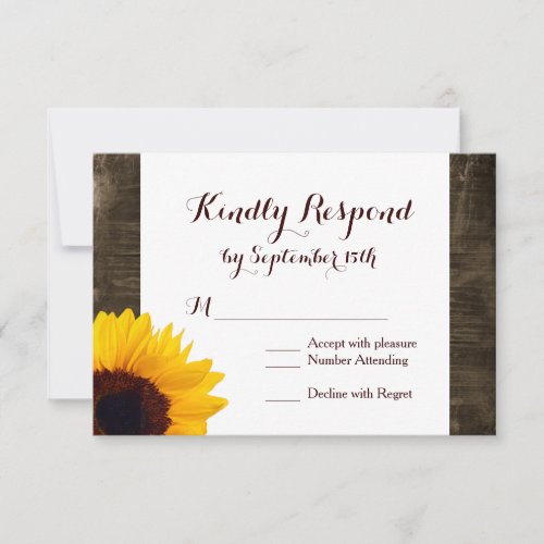 Country Sunflowers Rustic Wood Wedding RSVP Cards