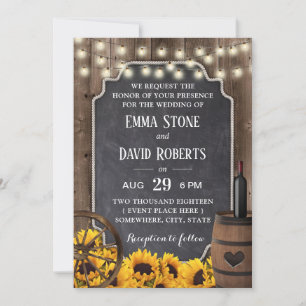 Country Sunflowers Rustic Wood Wine Barrel Wedding Invitation