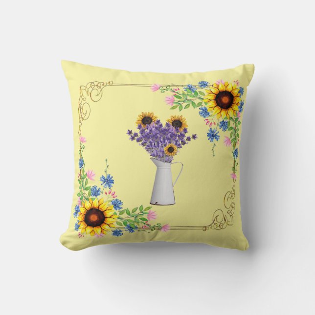 Country Sunflowers Throw Pillow (Front)