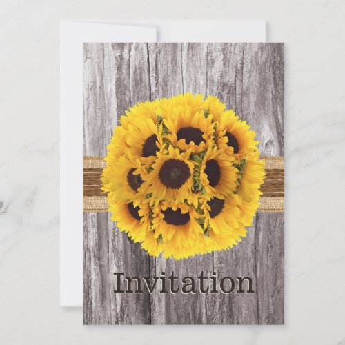 Country Sunflowers Twine &amp; Wood Bridal Shower 5x7 Paper Invitation Card