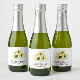 Country Sunflowers Watercolor Floral Bridal Shower Sparkling Wine Label