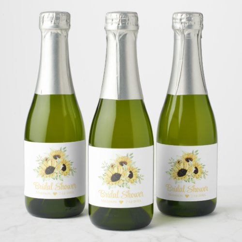 Country Sunflowers Watercolor Floral Bridal Shower Sparkling Wine Label