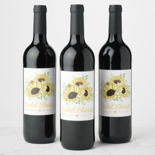 Country Sunflowers Watercolor Floral Bridal Shower Wine Label