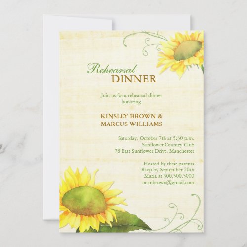 Sassy Country Sunflowers Rehearsal Dinner Invites