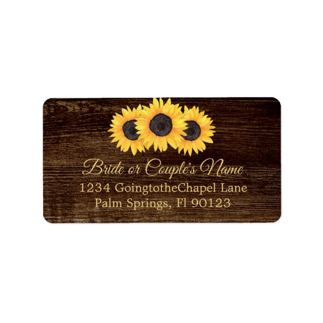 Country Sunflowers Wood Wedding RSVP Address Label (Front)