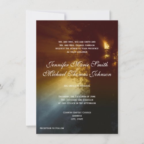 Country Sunrise Tree Silhouette Wedding Invitation