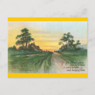 Country Sunset New Year Wishes Holiday Postcard