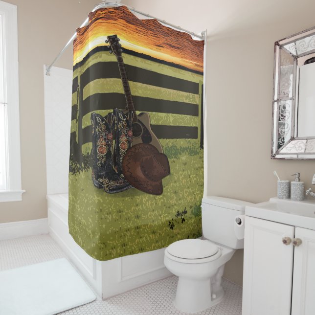 Country Sunset Shower Curtain – Guitar (In Situ)
