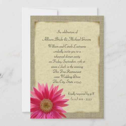 Country Sunshine Pink Daisy Rehearsal Dinner Invitations