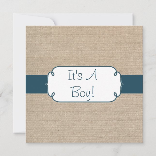 Country Teal Green and Beige Burlap Baby Shower Invitation (Front)