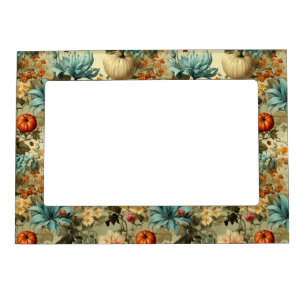 Country Teal Pumpkin Floral Vintage Magnetic Frame