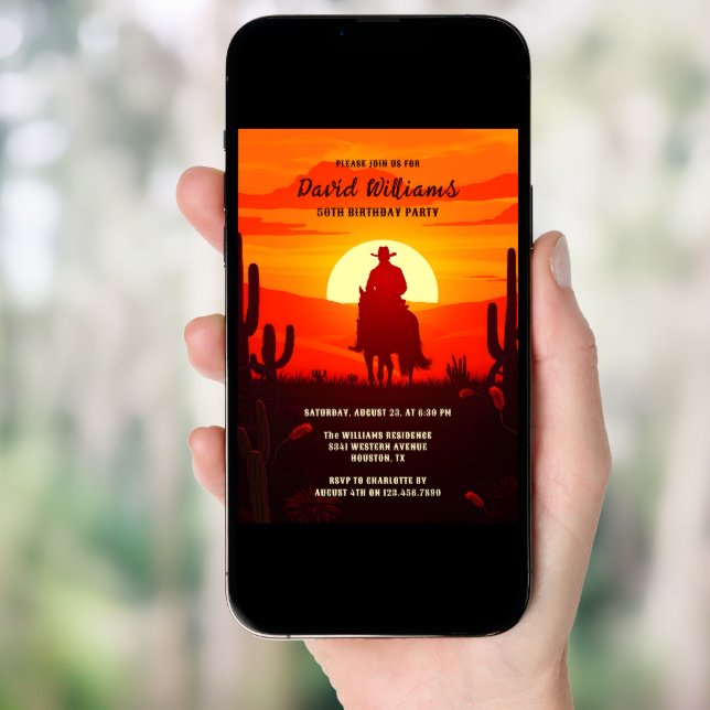 Country Theme Western Cowboy 50th Birthday Party Invitation (Front Digital)