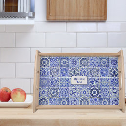 Country Tiles - Blue and White Vintage - Your Text Serving Tray