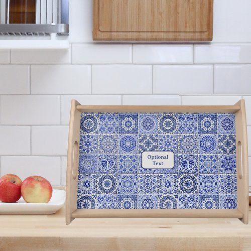 Country Tiles _ Blue and White Vintage _ Your Text Serving Tray