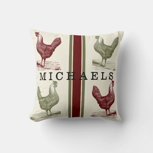 Country Toile Rustic Country Vintage Chicken Name Throw Pillow